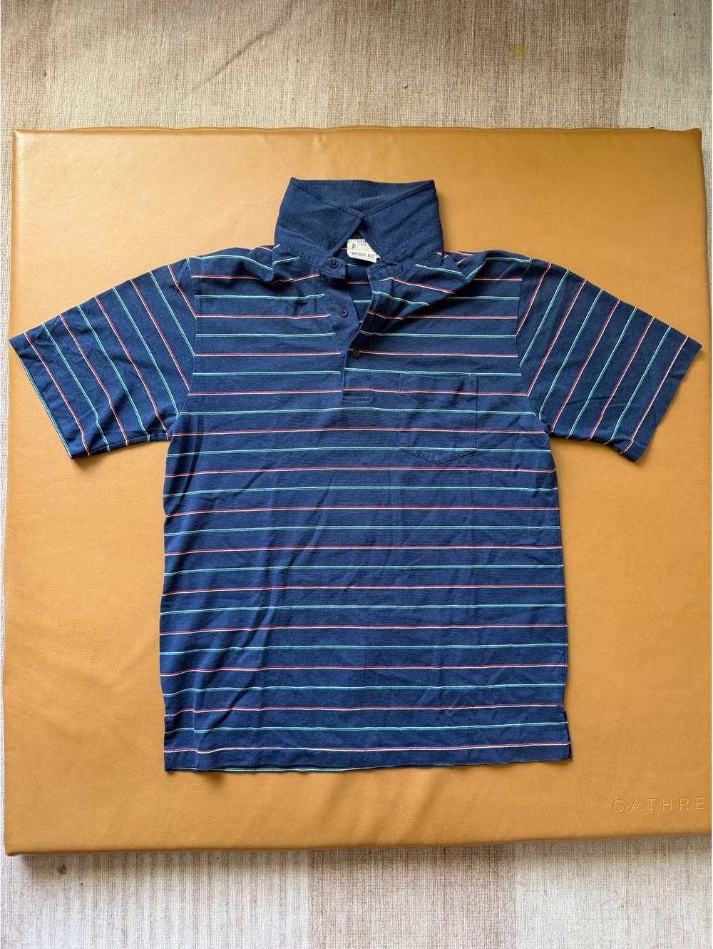 London Fog Men's Navy Blue Striped Polo Breast Pocket